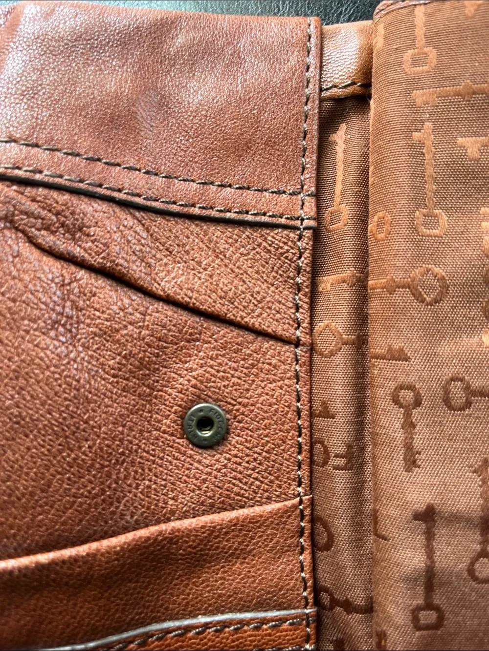 Fossil Leather Clutch Wristlet in Distressed Cognac Brown with Gold Plate